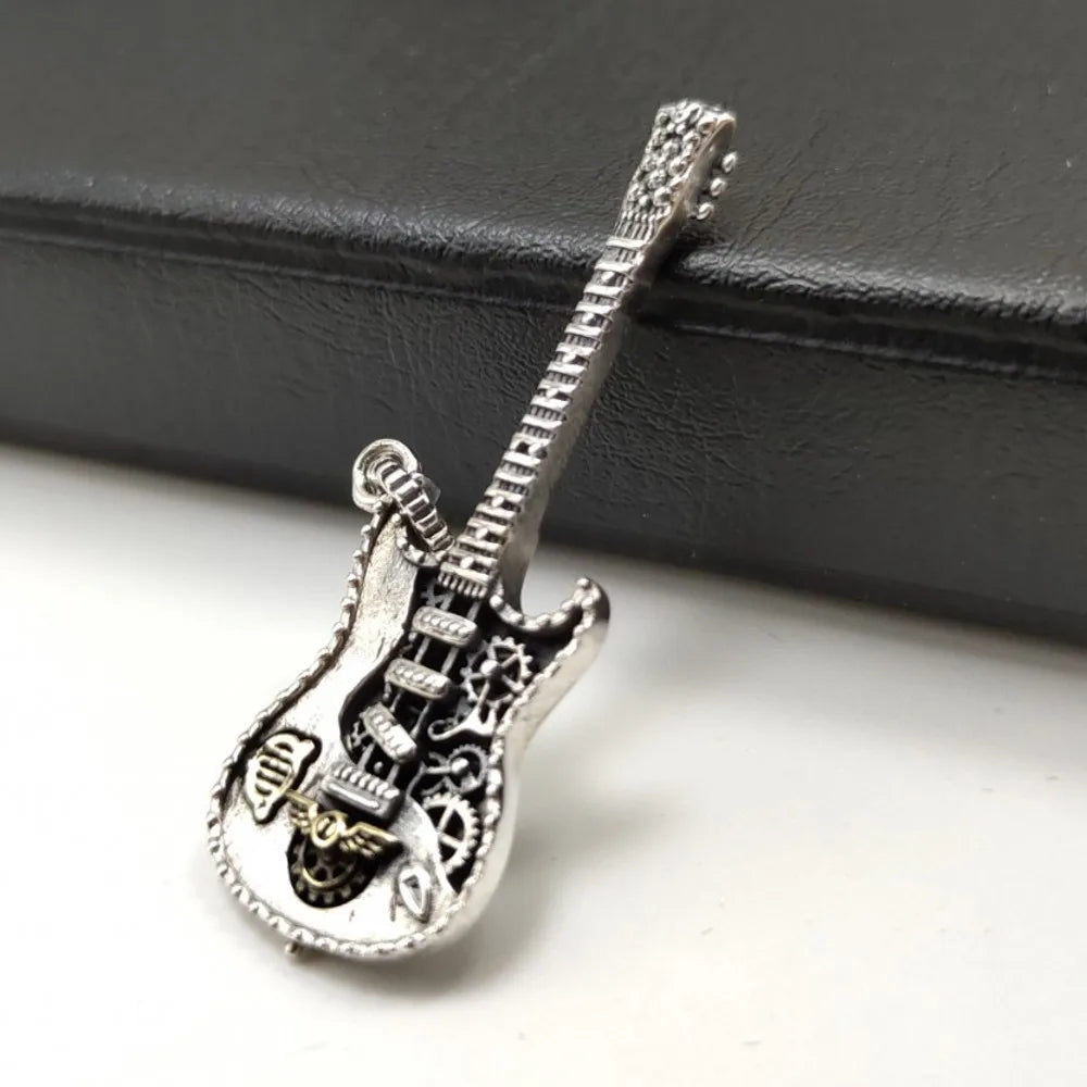 BOCAI New Real S925 Sterling Silver Punk Style Guitar Pendant for Men and Women Personalized Hip-Hop Fashion Couple Jewelry