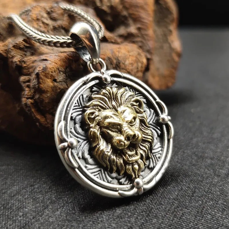 BOCAI 100% New style s925 Silver Street Fashion Lion Head Medallion endant Retro Hip-Hop Personality Men's Pendant