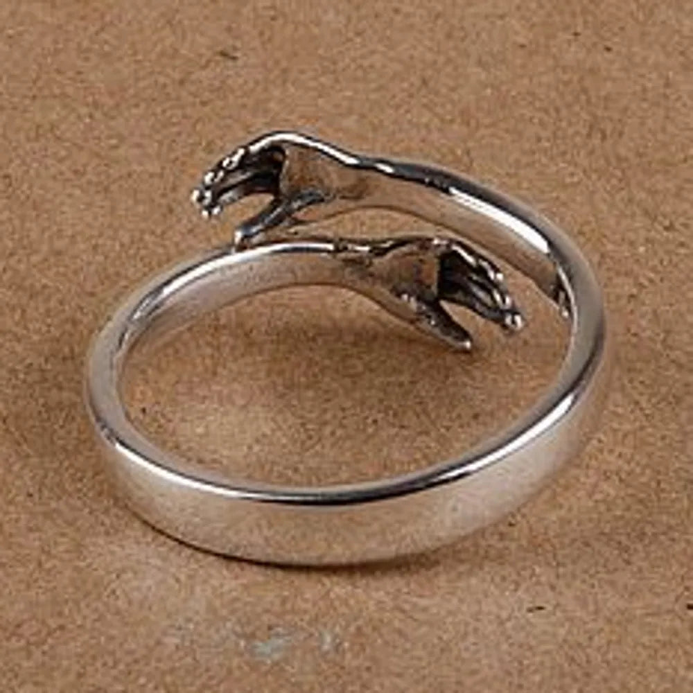 BOCAI New Real S925 Pure Silver Woman Ring Two Hands Hugging Girlfriend Gift Solid 925 Silver Female Ring