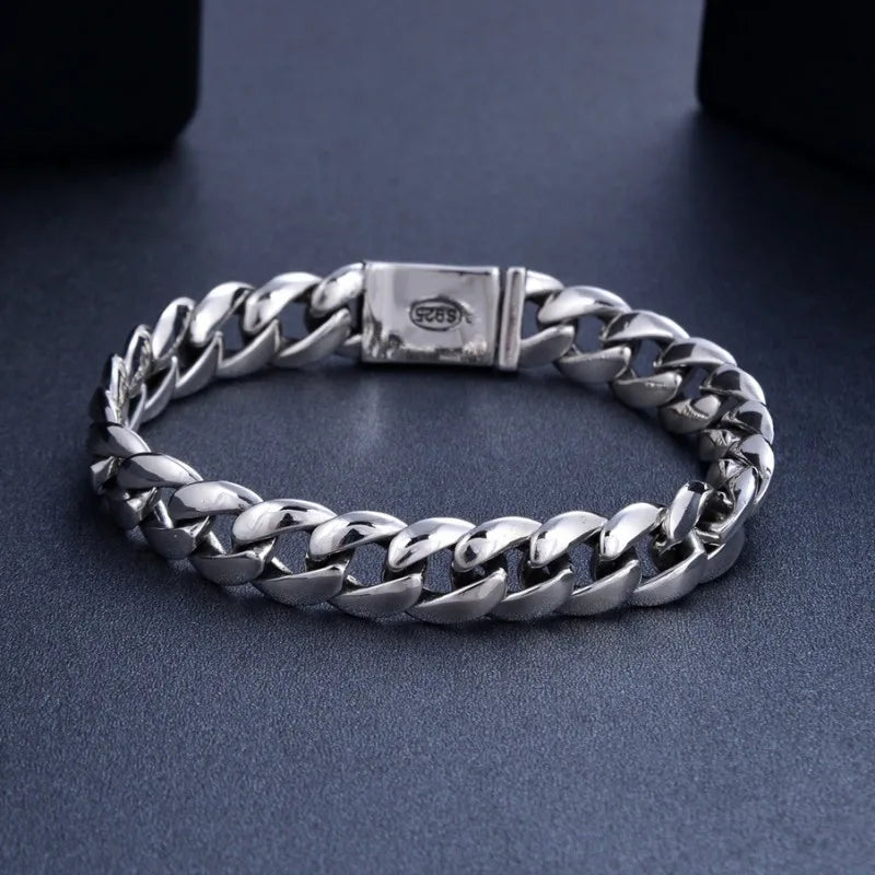 BOCAI 2021 Fashion New S925 Silver Man and Woman Bracelets Punk Hip-hop Lettering Cuban Chain Creative Hipster Couple Gift