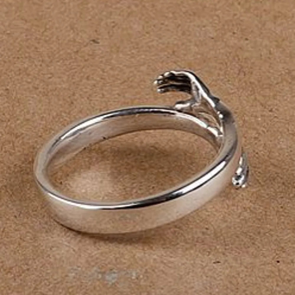 BOCAI New Real S925 Pure Silver Woman Ring Two Hands Hugging Girlfriend Gift Solid 925 Silver Female Ring