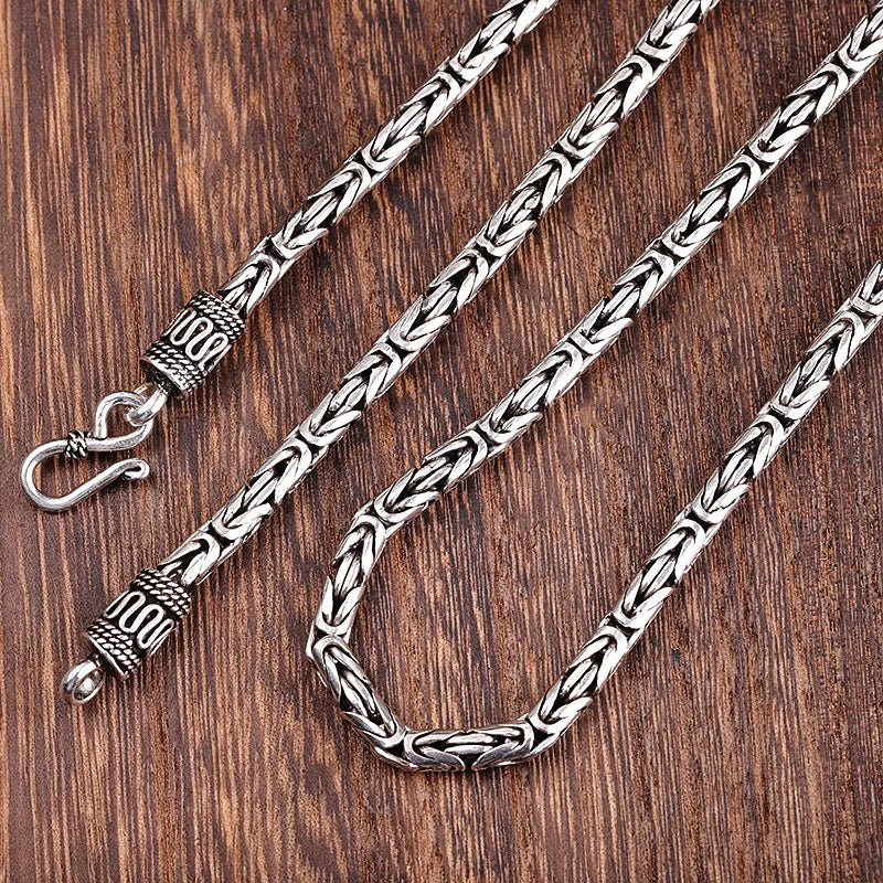 BOCAI  3MM New Real Pure S925 Silver Jewelry Handmade Men And Women Safety Pattern Necklace Valentine's Day Gifts