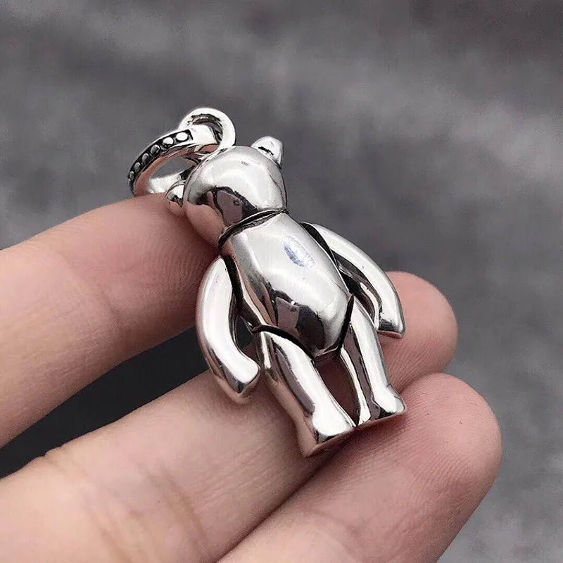 BOCAI 2021 Fashion Real s925 Silver Couple Man and Woman Pendant Individual Design Simple and Fashionable Student Bear Pendant