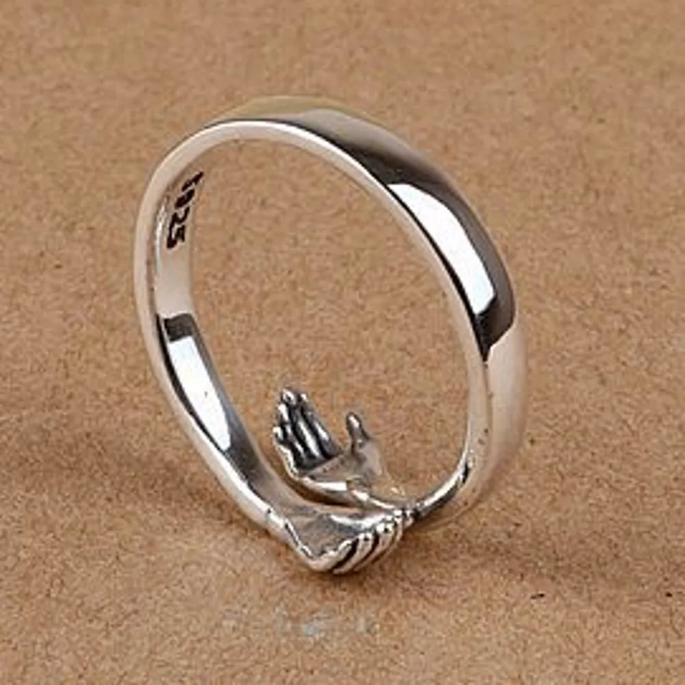 BOCAI New Real S925 Pure Silver Woman Ring Two Hands Hugging Girlfriend Gift Solid 925 Silver Female Ring