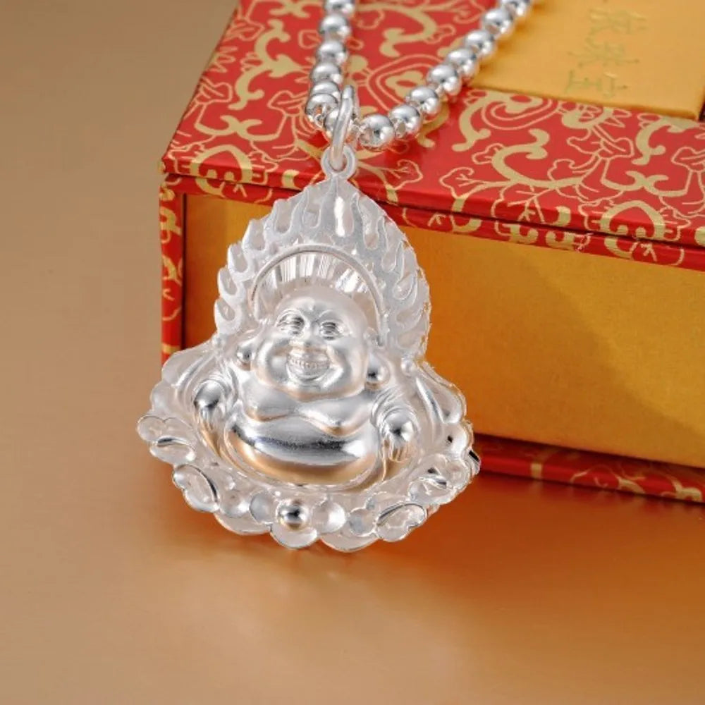 BOCAI  New S999 Silver Jewelry Accessories Laughing Buddha Maitreya Buddha Man and Woman Pendant