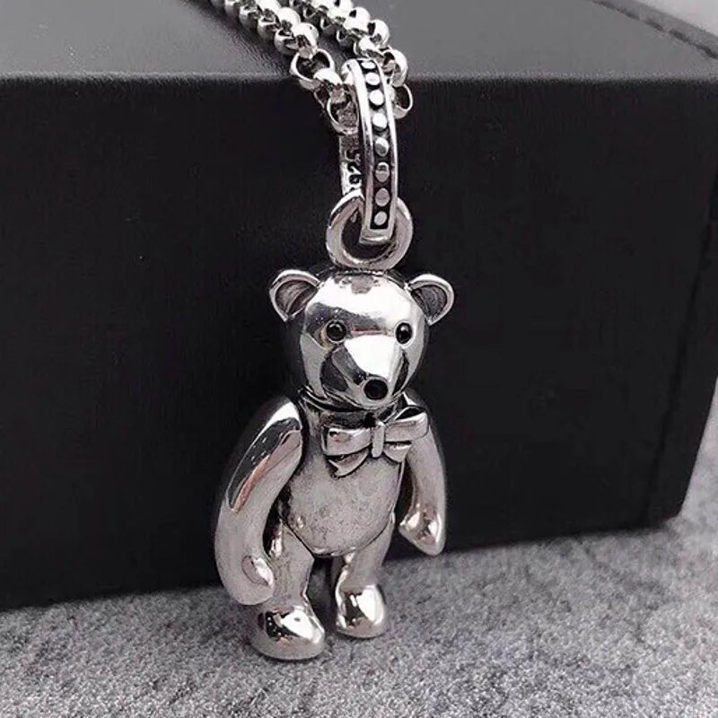 BOCAI 2021 Fashion Real s925 Silver Couple Man and Woman Pendant Individual Design Simple and Fashionable Student Bear Pendant