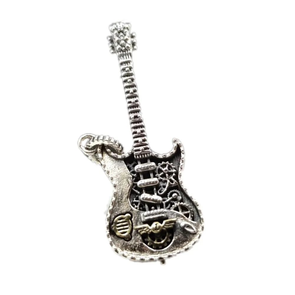 BOCAI New Real S925 Sterling Silver Punk Style Guitar Pendant for Men and Women Personalized Hip-Hop Fashion Couple Jewelry