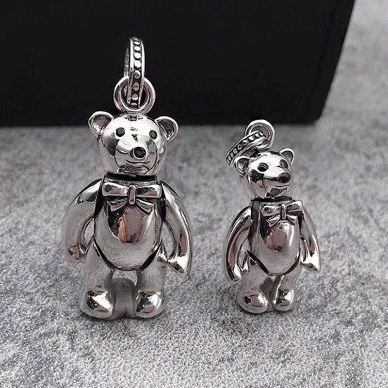 BOCAI 2021 Fashion Real s925 Silver Couple Man and Woman Pendant Individual Design Simple and Fashionable Student Bear Pendant