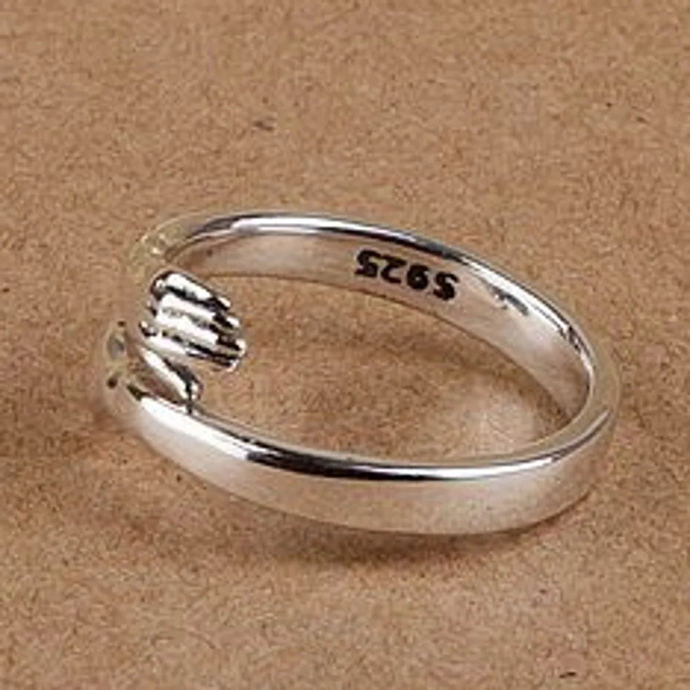 BOCAI New Real S925 Pure Silver Woman Ring Two Hands Hugging Girlfriend Gift Solid 925 Silver Female Ring