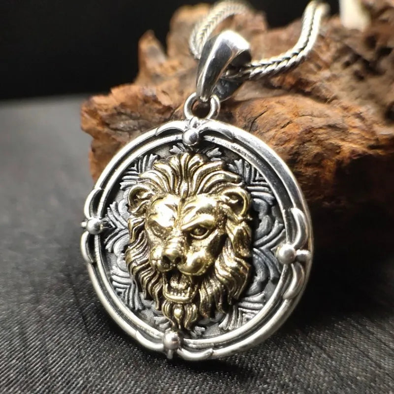 BOCAI 100% New style s925 Silver Street Fashion Lion Head Medallion endant Retro Hip-Hop Personality Men's Pendant