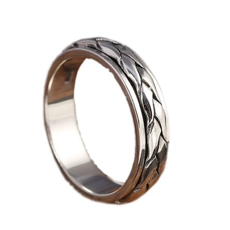 BOCAI  Trend Real S925 Silver Good Luck Men's Ring Retro Personality Simple and Rotatable Couple Ring