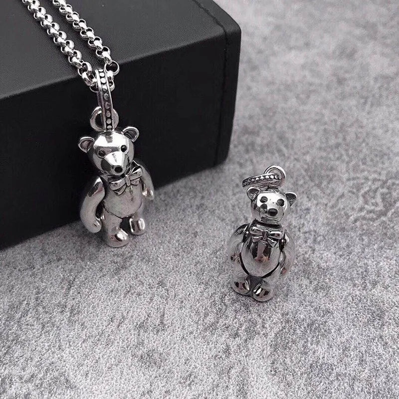 BOCAI 2021 Fashion Real s925 Silver Couple Man and Woman Pendant Individual Design Simple and Fashionable Student Bear Pendant