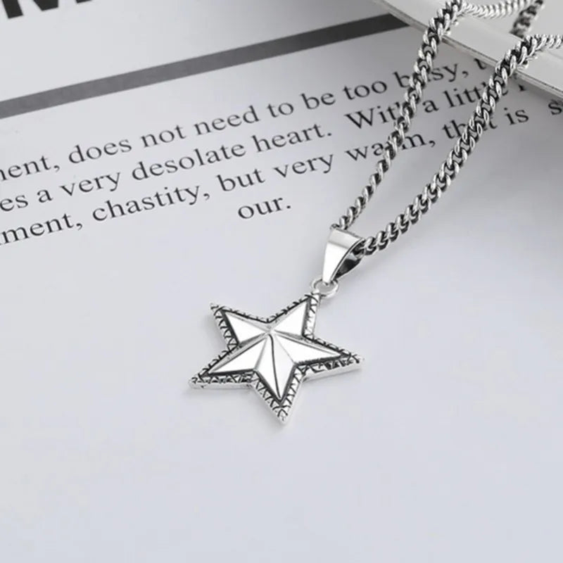 BOCAI New S925 Sterling Silver Retro Fashion Star Pendant Gift for Men and Women