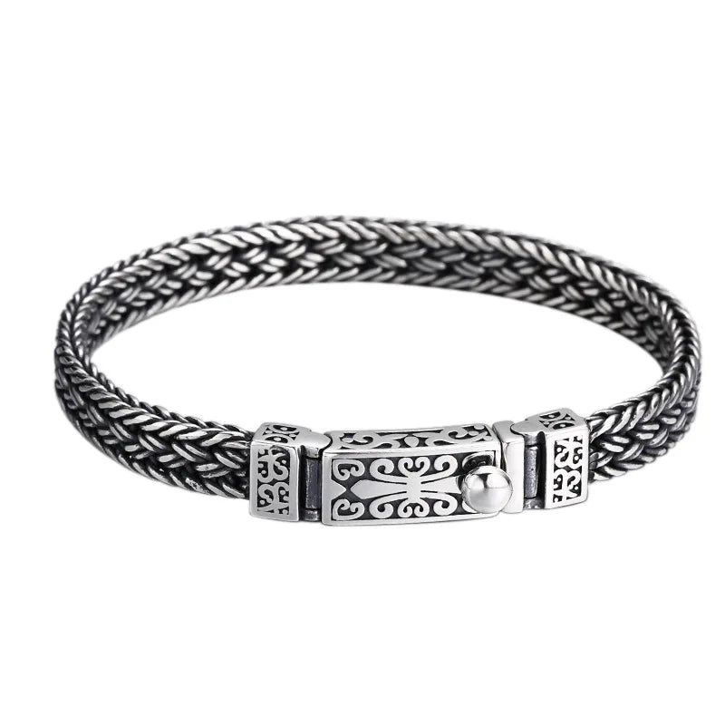 BOCAI New Real S925 Silver Bracelet for Man Personality Woven Bracelet 8MM Domineering  Retro Fashion Holiday Gifts