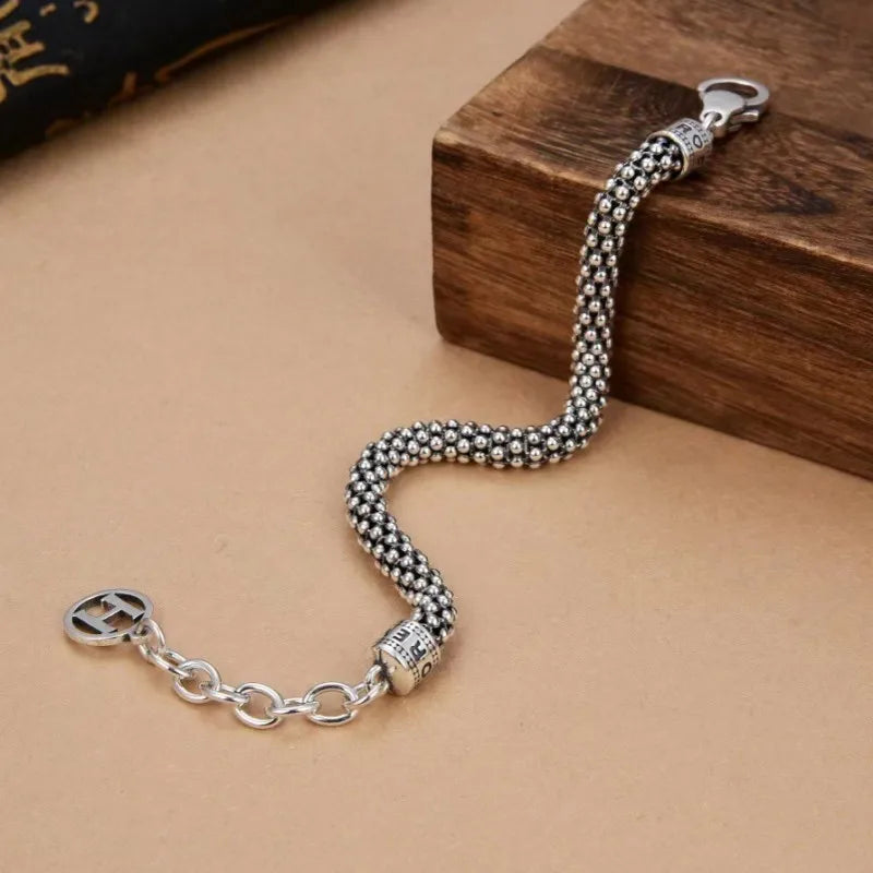 BOCAI S925 Silver New 6mm Italian Popcorn Chain Hip-Hop Fashionable Men's Necklace, trendy and personalized corn single chain