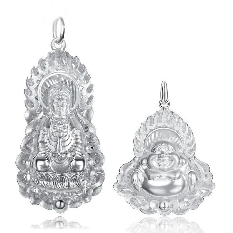 BOCAI  New S999 Silver Jewelry Accessories Laughing Buddha Maitreya Buddha Man and Woman Pendant