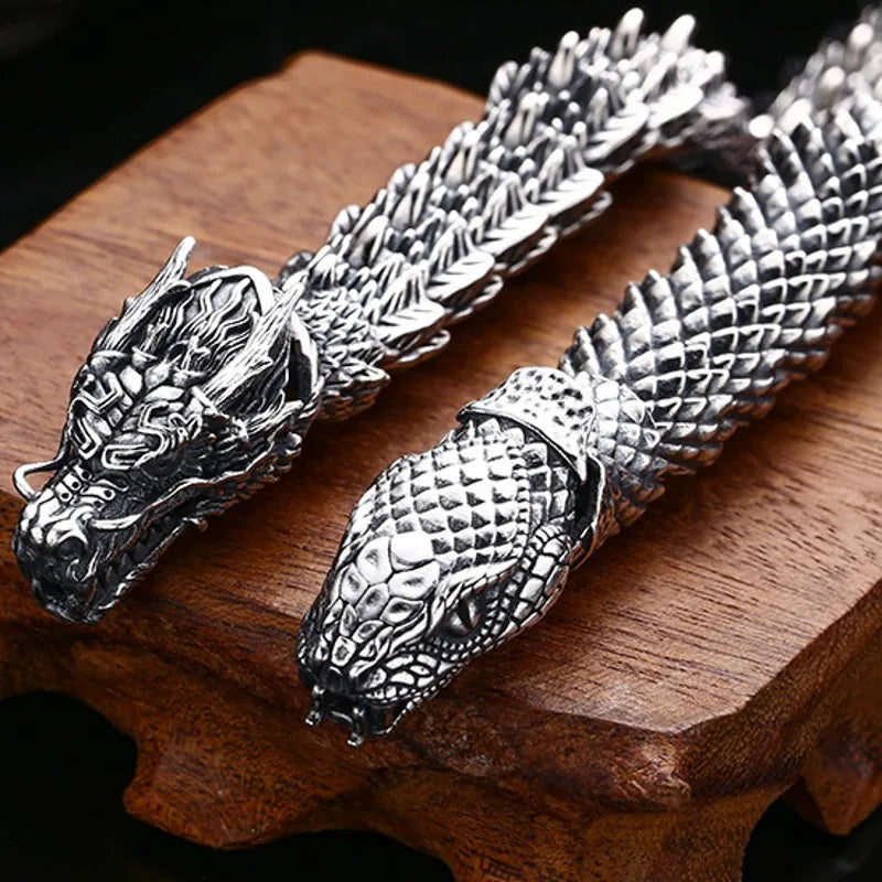 BOCAI New 100% S925 Silver Domineering Men's Bracelet Thick Dragon Python Trendy Personality Vintage Jewelry Accessories