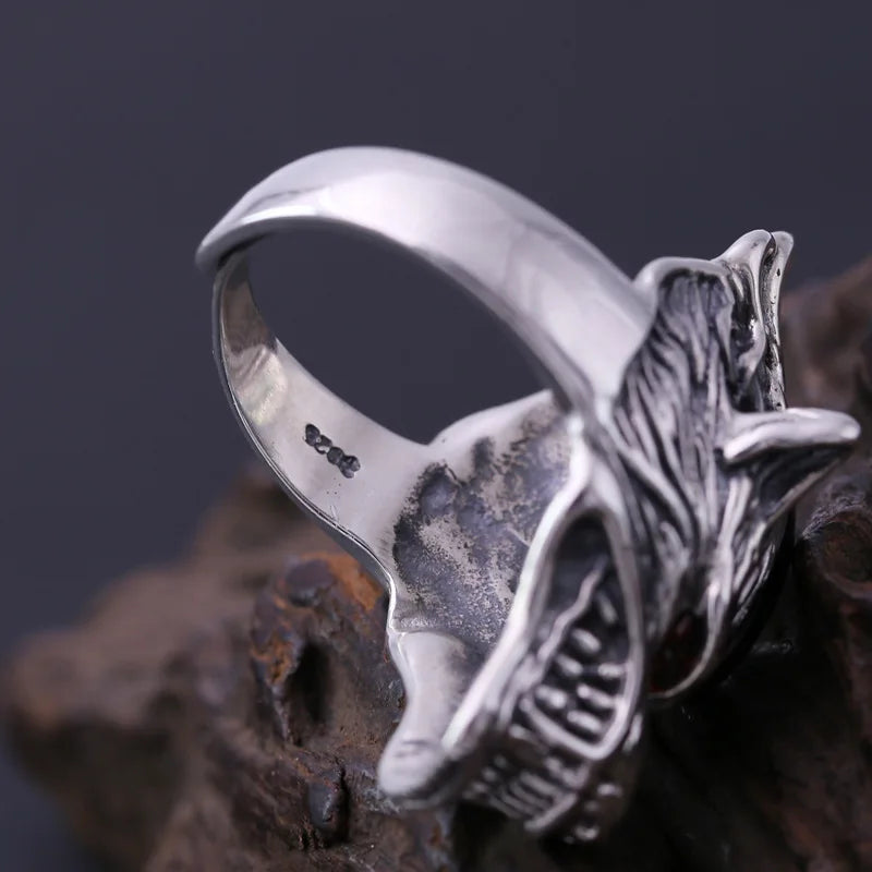 BOCAI New Real S925 Silver Punk Style Exaggerated Atmosphere Rough Wolf Head Man Ring Fashion Rock Jewelry Accessories