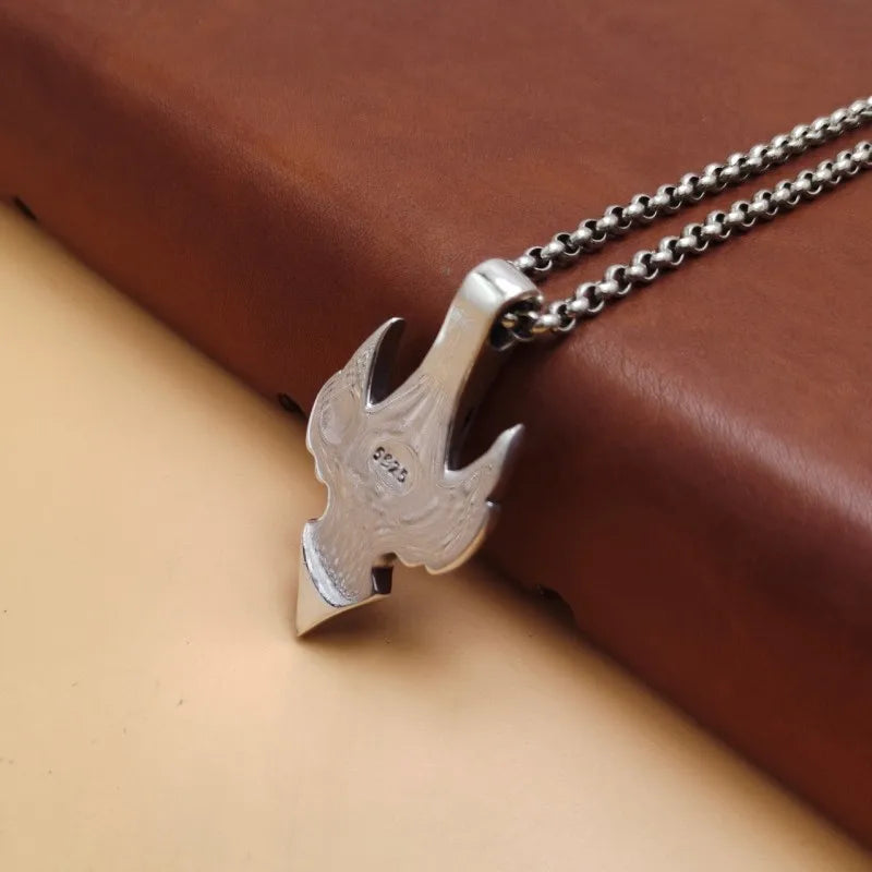 BOCAI S925 Sterling Silver Minimalist Hip-hop Punk Alien Flame Dragon Sword Men's Pendant