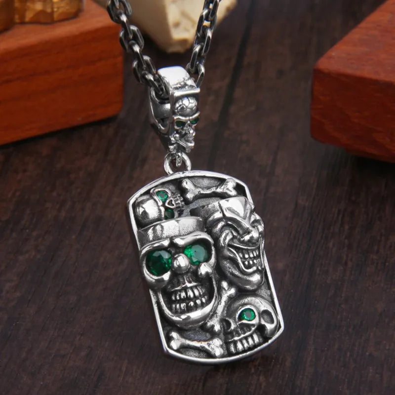 BOCAI New S925 Sterling Silver Vintage Punk Trendy Versatile Cross Skull Head Pendant Male Female Gift