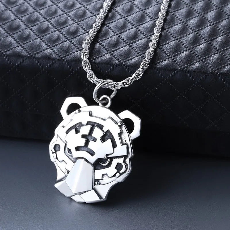 BOCAI Real S925 Silver Jewelry Accessories Domineering King of the Forest Tiger Pendant for Man Fashion Good Luck Gift  Dropship