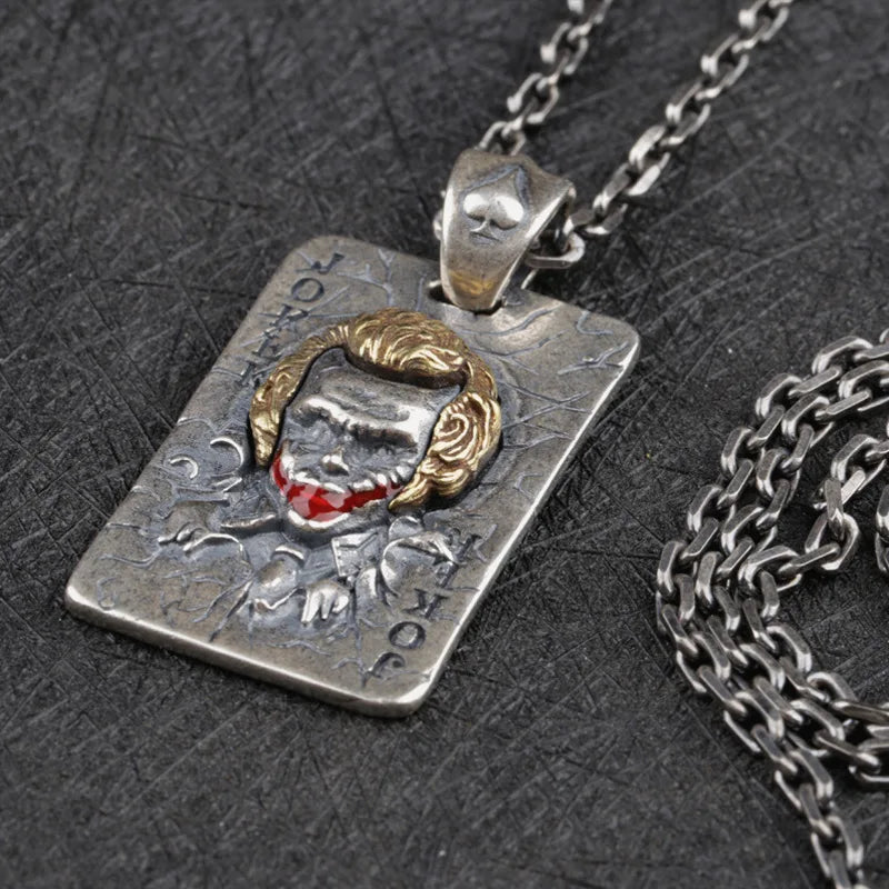 BOCAI New S925 Sterling Silver Vintage Worn Out Joker King Playing Card Jack Pendant Gift