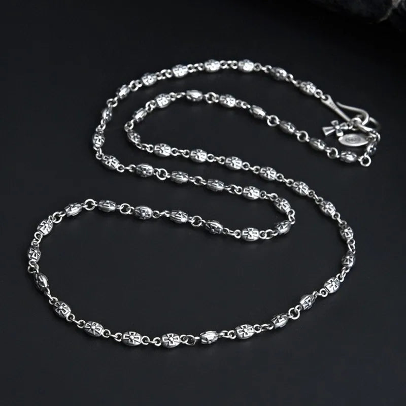 4MM BOCAI New Trend Real S925 Silver Jewelry Cross Anchor Clavicle Chain Retro Fashion Personality Men And Women Necklace