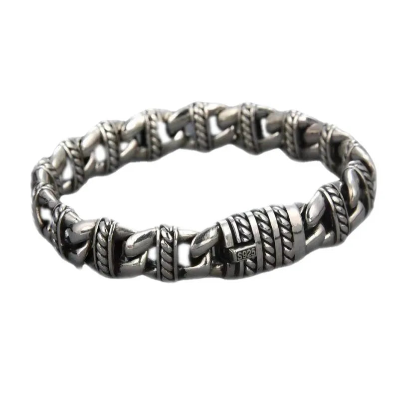 BOCAI Real S925 Silver Jewelry Personality Retro Woven Pattern Men's Bracelet Fashion Trend Birthday Gifts