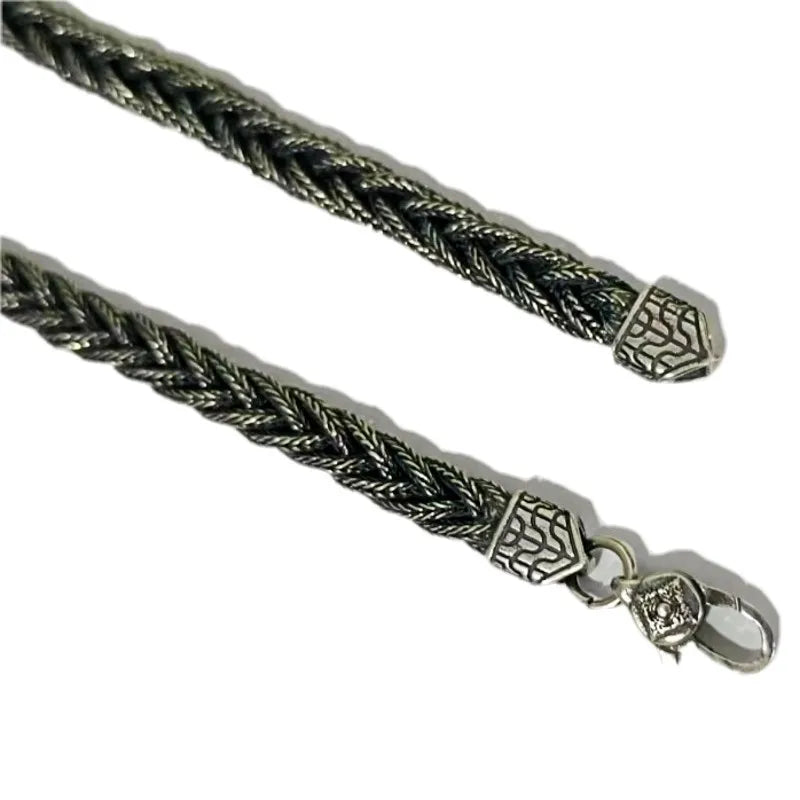 BOCAI New S925 Silver Retro Fox Tail Hand Woven Fried Dough Twists Chain Men's and Women's Bracelets Fashion Lovers Jewelry