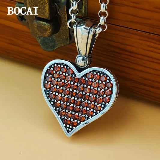 BOCAI New S925 Sterling Silver Trendy Light Luxury Minimalist Versatile Grand Zircon Love Pendant Gift for Girlfriend