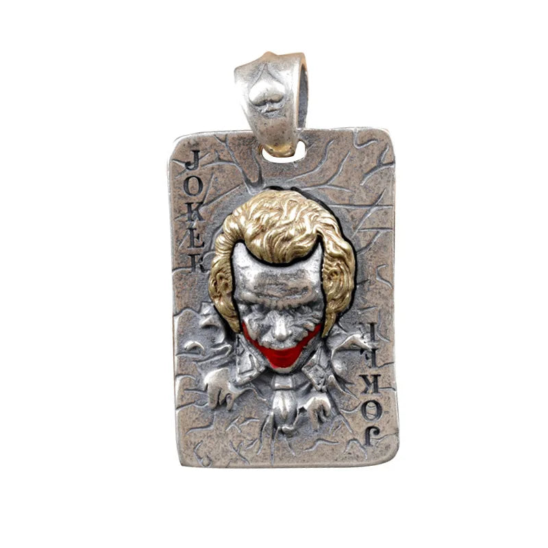 BOCAI New S925 Sterling Silver Vintage Worn Out Joker King Playing Card Jack Pendant Gift