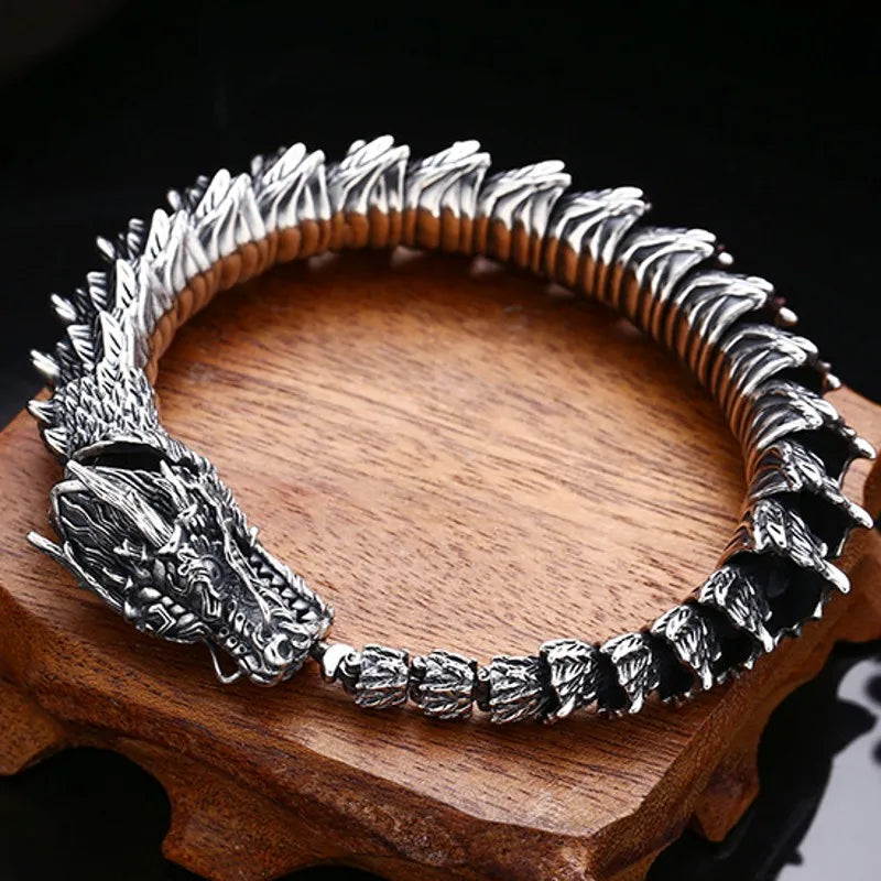 BOCAI New 100% S925 Silver Domineering Men's Bracelet Thick Dragon Python Trendy Personality Vintage Jewelry Accessories