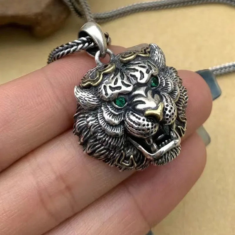 BOCAI Pure S925 Silver Trendy Personality Sweater Chain Tiger Head Pendant Good Luck For The Year Of Birth Men And WomenPendant