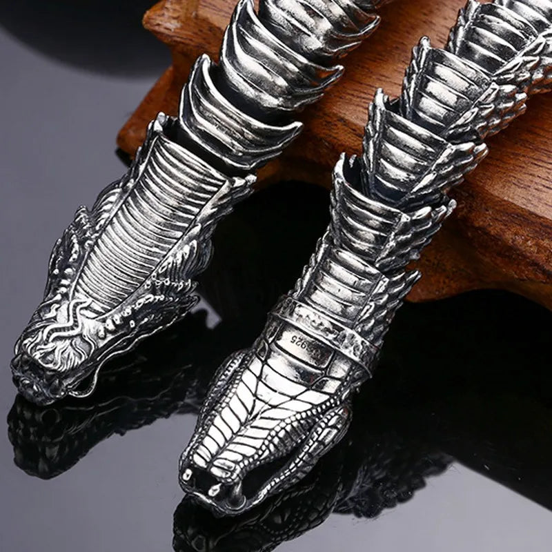 BOCAI New 100% S925 Silver Domineering Men's Bracelet Thick Dragon Python Trendy Personality Vintage Jewelry Accessories