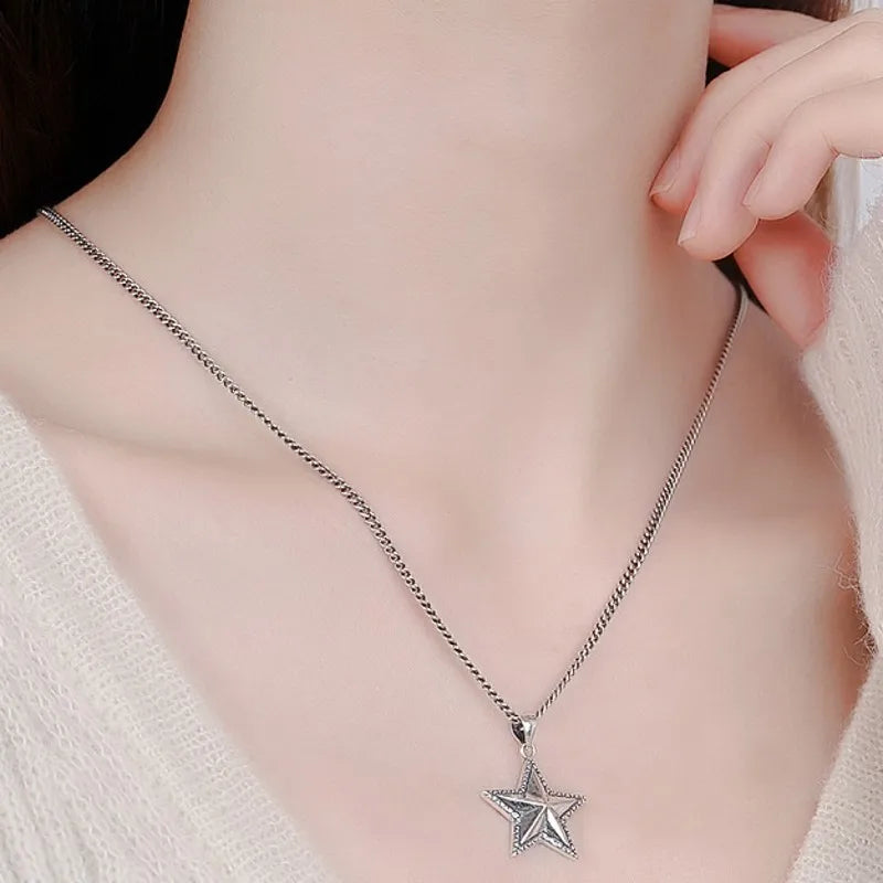 BOCAI New S925 Sterling Silver Retro Fashion Star Pendant Gift for Men and Women