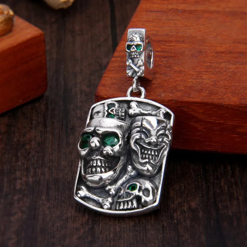 BOCAI New S925 Sterling Silver Vintage Punk Trendy Versatile Cross Skull Head Pendant Male Female Gift