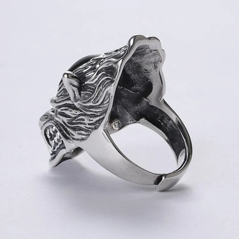 BOCAI New Real S925 Silver Punk Style Exaggerated Atmosphere Rough Wolf Head Man Ring Fashion Rock Jewelry Accessories