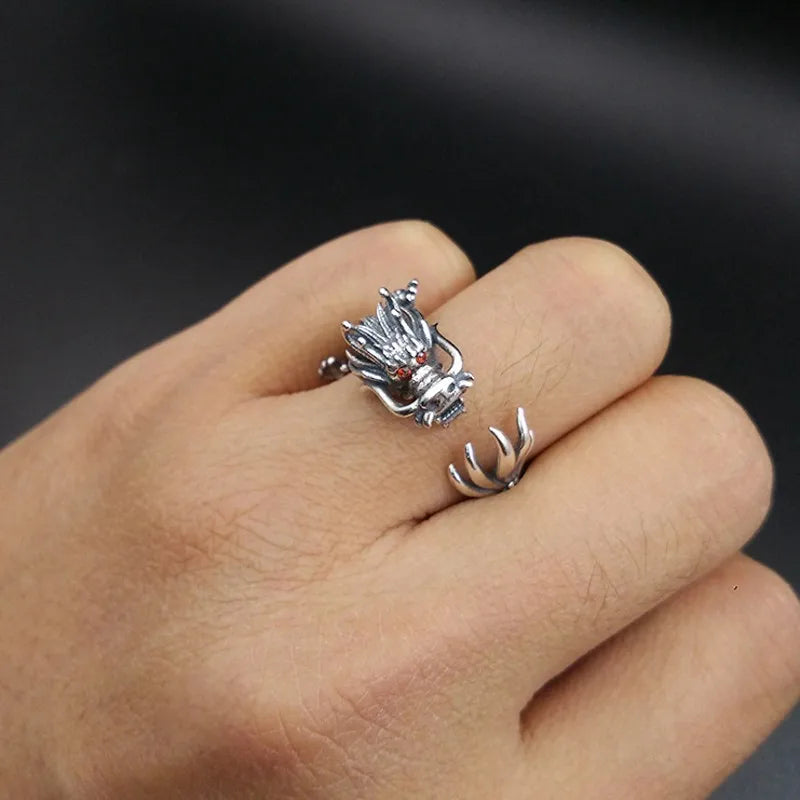 BOCAI Real S925 Sterling Silver Jewelry Handmade Vintage  Dragon Domineering Personality Trendy  Man Ring Opening