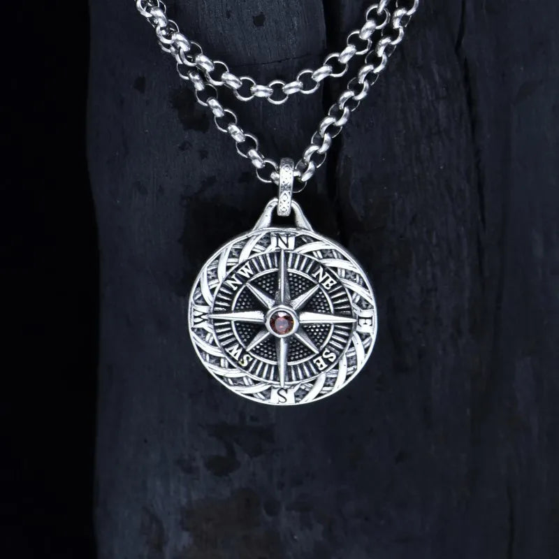 BOCAI New S925 Sterling Silver Retro Personalized Niche Seaboat Compass Pendant Male Female Gift