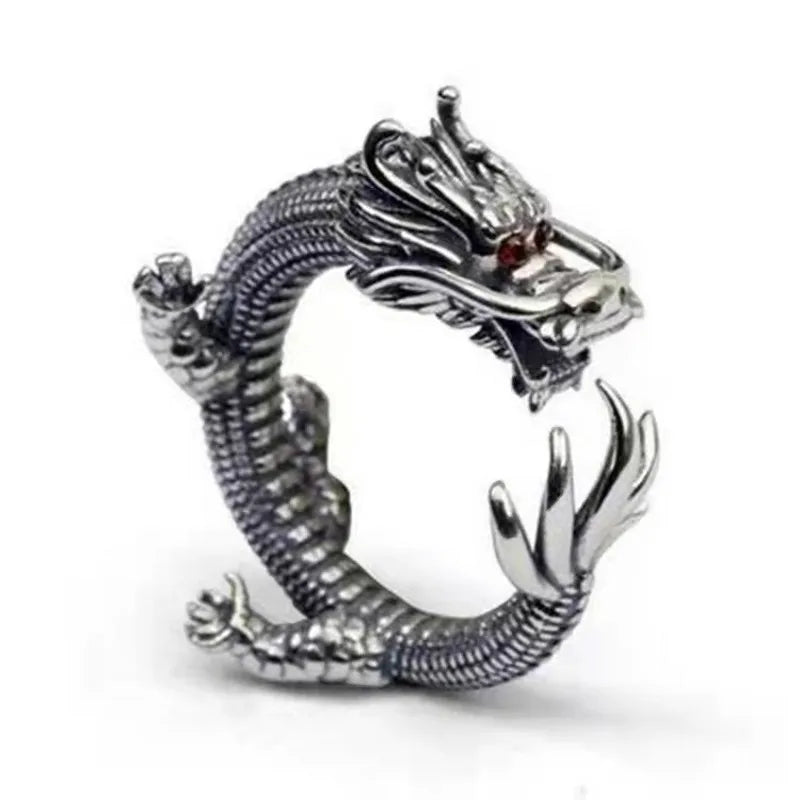 BOCAI Real S925 Sterling Silver Jewelry Handmade Vintage  Dragon Domineering Personality Trendy  Man Ring Opening