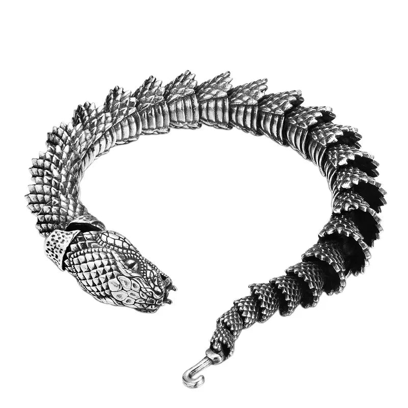 BOCAI New 100% S925 Silver Domineering Men's Bracelet Thick Dragon Python Trendy Personality Vintage Jewelry Accessories