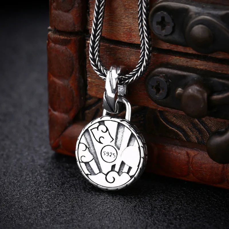 BOCAI New S925 Sterling Silver Retro Personalized Trendy Niche Round Card Little Bee Pendant Men Gift