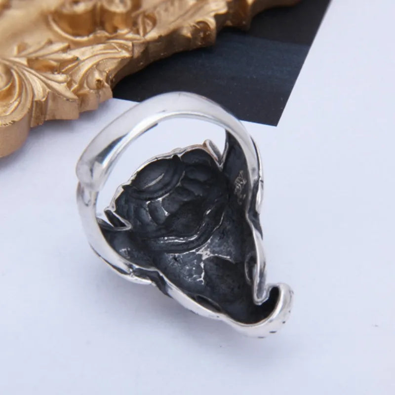 BOCAI Real S925 Silver Jewelry Retro Ganesha Personality  Trendy Man Ring Holiday Gifts