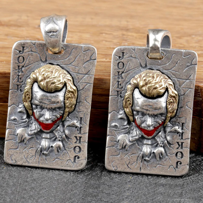 BOCAI New S925 Sterling Silver Vintage Worn Out Joker King Playing Card Jack Pendant Gift