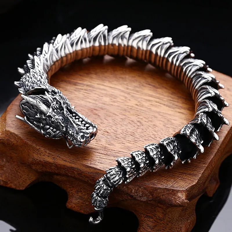 BOCAI New 100% S925 Silver Domineering Men's Bracelet Thick Dragon Python Trendy Personality Vintage Jewelry Accessories