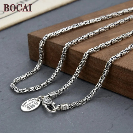 BOCAI Real S925 Silver Jewelry Retro Vajra Peace Pattern Personalized Viking Keel Chain Trendy Men's Necklace Fashion Gifts