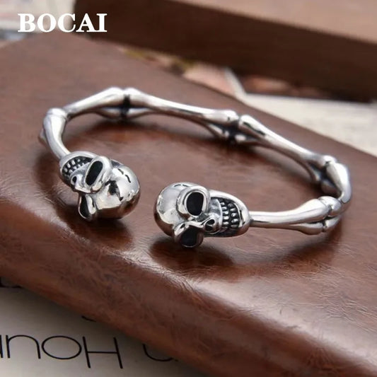 BOCAI  Real S925 Sterling Silver Hip-Hop Trend Personality Dark Skull Man Bracelet Fashion Bone Modeling Punk Jewelry