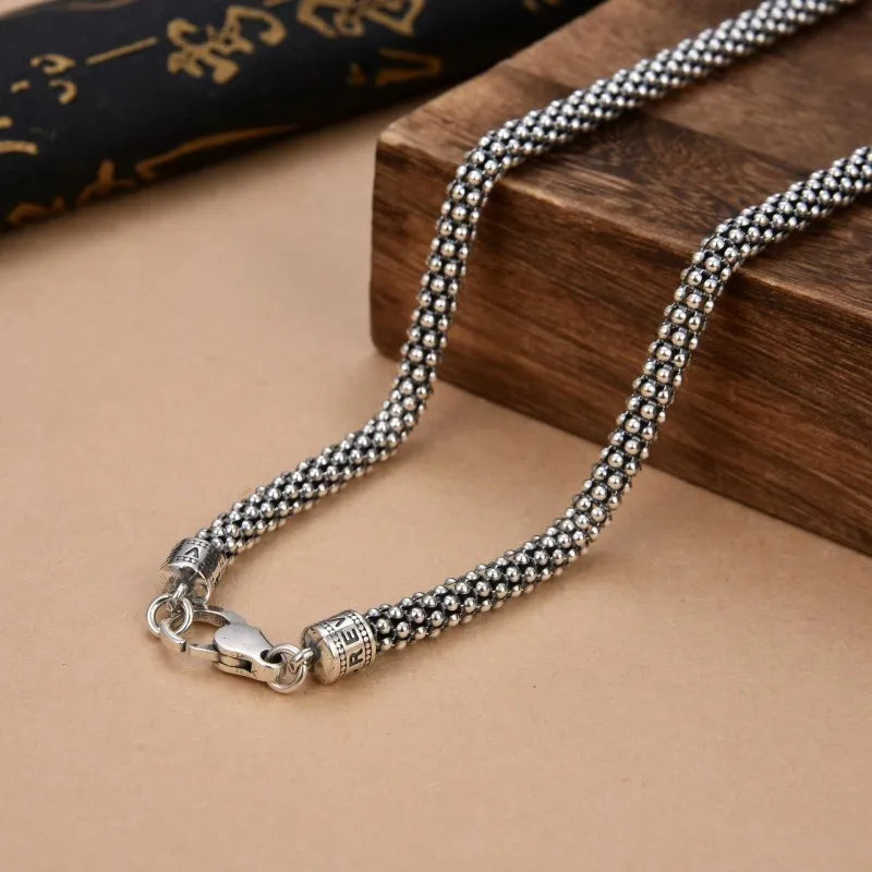 BOCAI S925 Silver New 6mm Italian Popcorn Chain Hip-Hop Fashionable Men's Necklace, trendy and personalized corn single chain