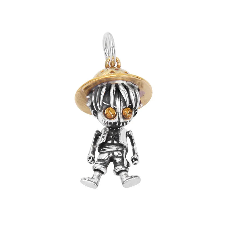 BOCAI New S925 Sterling Silver Vintage Personalized Trendy Cartoon Doll Straw Hat Man Pendant Male and Female