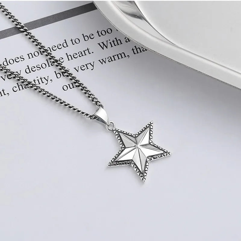 BOCAI New S925 Sterling Silver Retro Fashion Star Pendant Gift for Men and Women